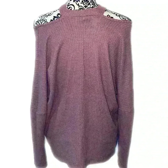 Mauve Purple Deconstructed Choker Cutout V-Neck Waffle Knit Sweater - Picture 4 of 7